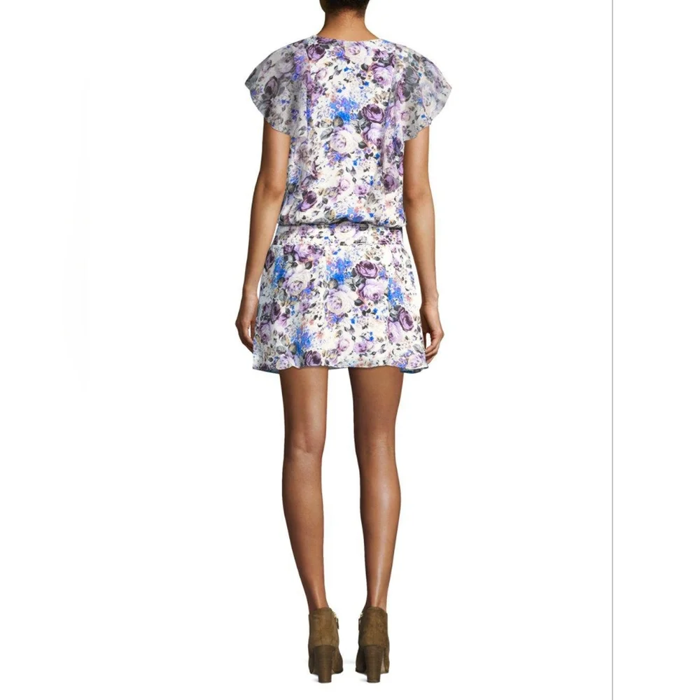 Parker Gabriella Floral Silk Shirt Sleeve Mini Dress Women's Size Medium M - Picture 5 of 14